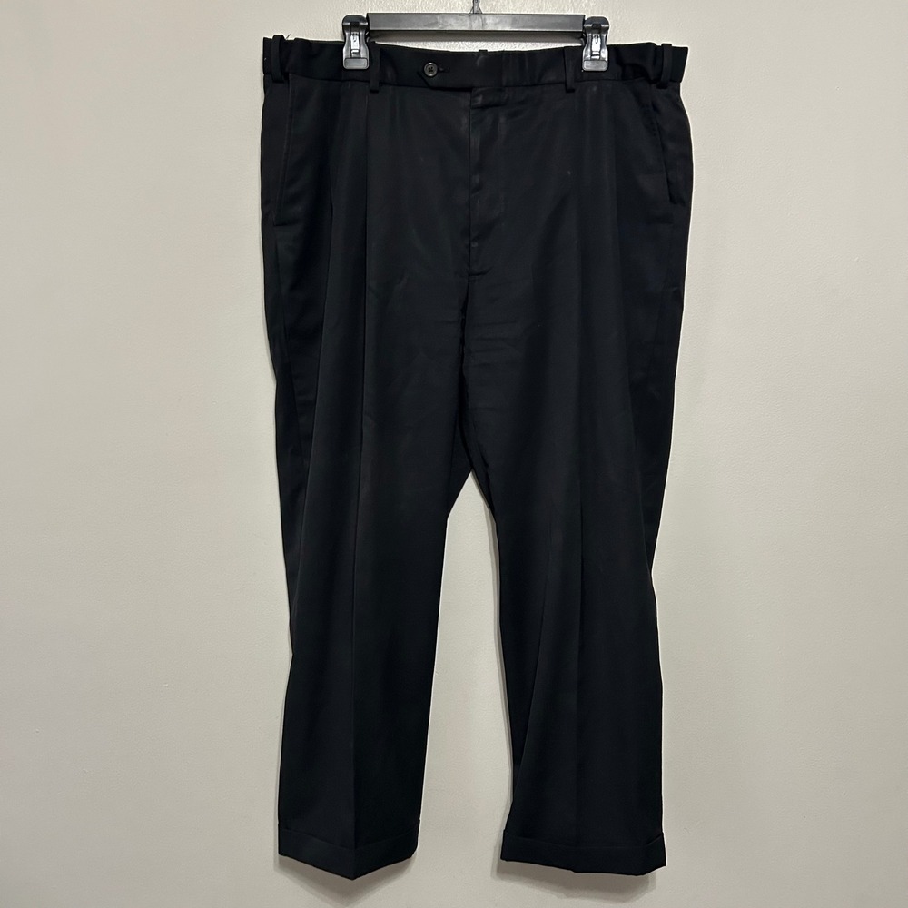 Roundtree & Yorke Men's Dress Pants 38X27 Black Pleated Cuffed Trousers Business